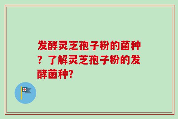 发酵灵芝孢子粉的菌种？了解灵芝孢子粉的发酵菌种？