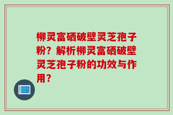 柳灵富硒破壁灵芝孢子粉？解析柳灵富硒破壁灵芝孢子粉的功效与作用？