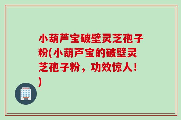 小葫芦宝破壁灵芝孢子粉(小葫芦宝的破壁灵芝孢子粉，功效惊人！)