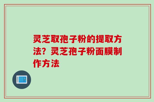 灵芝取孢子粉的提取方法？灵芝孢子粉面膜制作方法