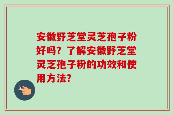 安徽野芝堂灵芝孢子粉好吗？了解安徽野芝堂灵芝孢子粉的功效和使用方法？