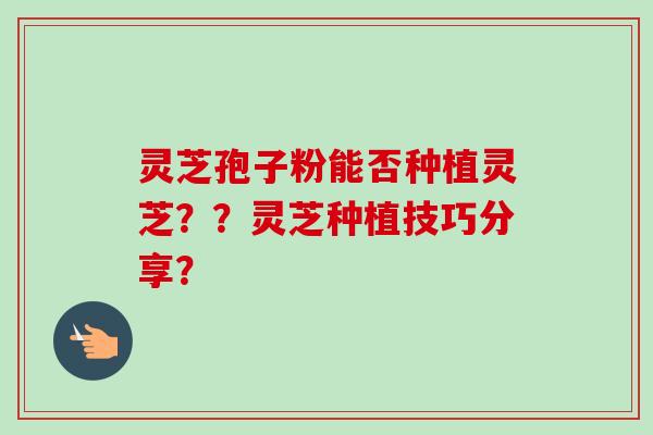 灵芝孢子粉能否种植灵芝??灵芝种植技巧分享? 灵芝孢子粉能否种植灵芝??灵芝种植技巧分享?