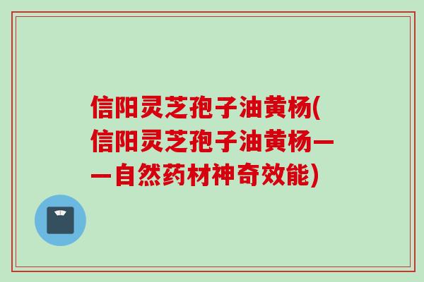 信阳灵芝孢子油黄杨(信阳灵芝孢子油黄杨——自然药材神奇效能)