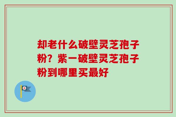 却老什么破壁灵芝孢子粉？紫一破壁灵芝孢子粉到哪里买最好
