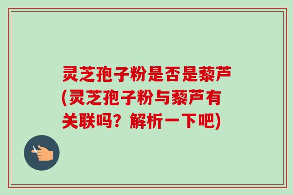 灵芝孢子粉是否是藜芦(灵芝孢子粉与藜芦有关联吗？解析一下吧)