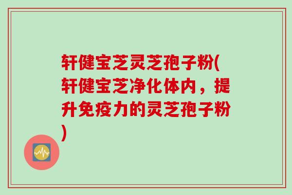 轩健宝芝灵芝孢子粉(轩健宝芝净化体内，提升免疫力的灵芝孢子粉)