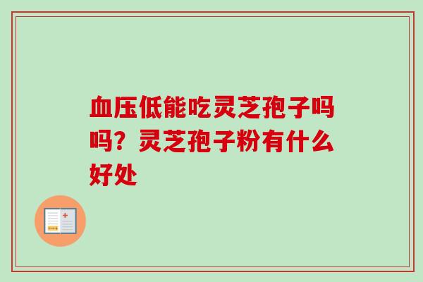 血压低能吃灵芝孢子吗吗？灵芝孢子粉有什么好处