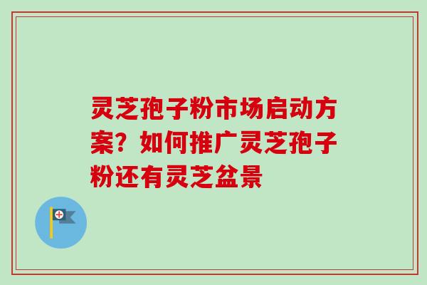 灵芝孢子粉市场启动方案？如何推广灵芝孢子粉还有灵芝盆景