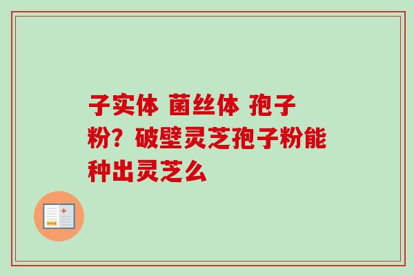 子实体 菌丝体 孢子粉？破壁灵芝孢子粉能种出灵芝么