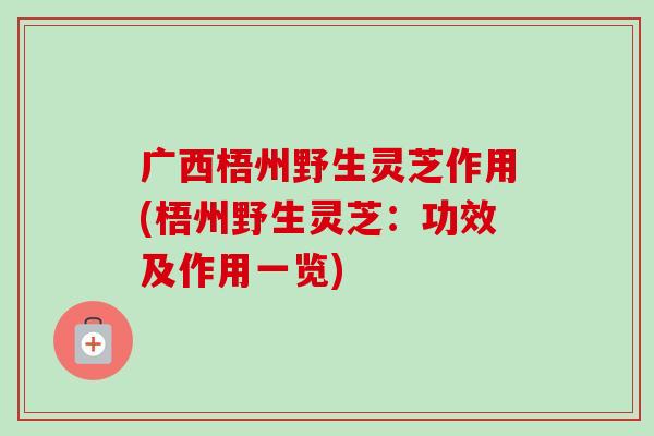 广西梧州野生灵芝作用(梧州野生灵芝：功效及作用一览)