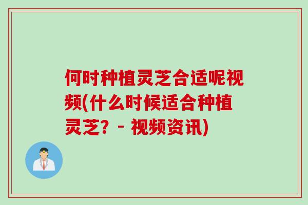 何时种植灵芝合适呢视频(什么时候适合种植灵芝？- 视频资讯)