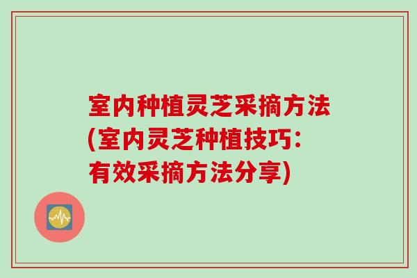 室内种植灵芝采摘方法(室内灵芝种植技巧：有效采摘方法分享)