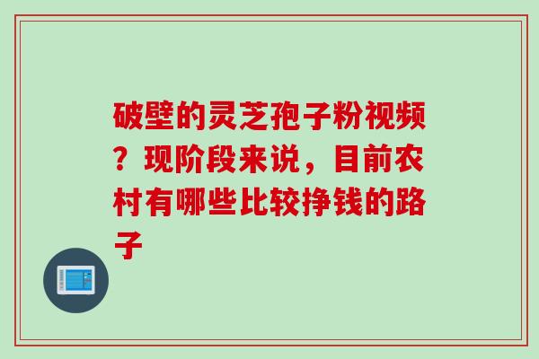 破壁的灵芝孢子粉视频？现阶段来说，目前农村有哪些比较挣钱的路子