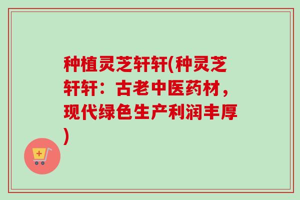 种植灵芝轩轩(种灵芝轩轩：古老中医药材，现代绿色生产利润丰厚)