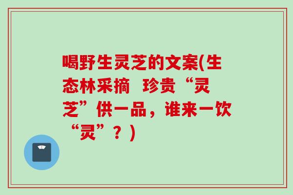 喝野生灵芝的文案(生态林采摘 珍贵“灵芝”供一品,谁来一饮“灵”?) 喝野生灵芝的文案(生态林采摘 珍贵“灵芝”供一品,谁来一饮“灵”?)