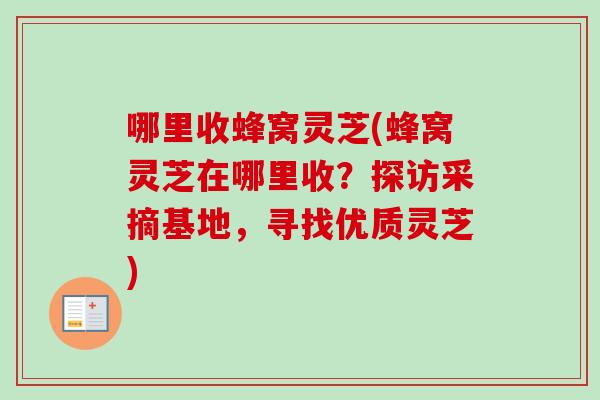 哪里收蜂窝灵芝(蜂窝灵芝在哪里收？探访采摘基地，寻找优质灵芝)