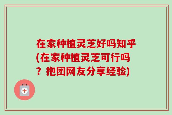 在家种植灵芝好吗知乎(在家种植灵芝可行吗？抱团网友分享经验)
