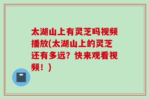 太湖山上有灵芝吗视频播放(太湖山上的灵芝还有多远？快来观看视频！)