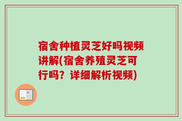 宿舍种植灵芝好吗视频讲解(宿舍养殖灵芝可行吗？详细解析视频)