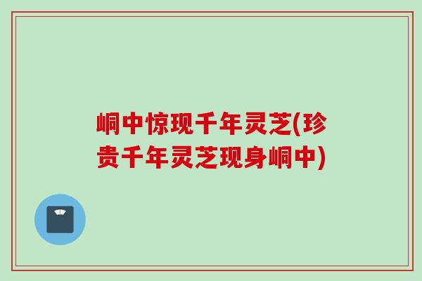 峒中惊现千年灵芝(珍贵千年灵芝现身峒中)