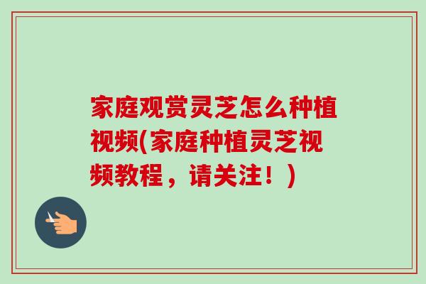 家庭观赏灵芝怎么种植视频(家庭种植灵芝视频教程，请关注！)