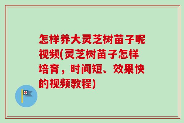 怎样养大灵芝树苗子呢视频(灵芝树苗子怎样培育，时间短、效果快的视频教程)