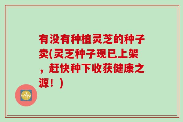 有没有种植灵芝的种子卖(灵芝种子现已上架,赶快种下收获健康之源!) 有没有种植灵芝的种子卖(灵芝种子现已上架,赶快种下收获健康之源!)