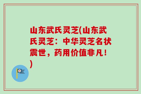山东武氏灵芝(山东武氏灵芝：中华灵芝名状震世，药用价值非凡！)
