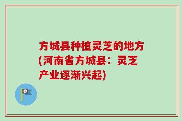 方城县种植灵芝的地方(河南省方城县：灵芝产业逐渐兴起)