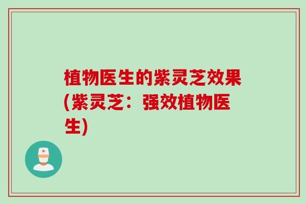 植物医生的紫灵芝效果(紫灵芝：强效植物医生)