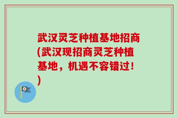 武汉灵芝种植基地招商(武汉现招商灵芝种植基地，机遇不容错过！)