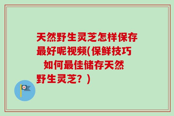 天然野生灵芝怎样保存最好呢视频(保鲜技巧  如何最佳储存天然野生灵芝？)