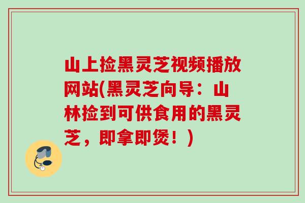 山上捡黑灵芝视频播放网站(黑灵芝向导：山林捡到可供食用的黑灵芝，即拿即煲！)