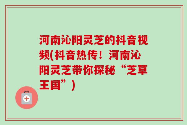 河南沁阳灵芝的抖音视频(抖音热传！河南沁阳灵芝带你探秘“芝草王国”)
