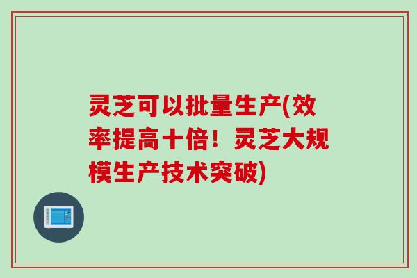 灵芝可以批量生产(效率提高十倍！灵芝大规模生产技术突破)