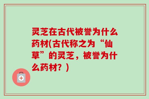 灵芝在古代被誉为什么药材(古代称之为“仙草”的灵芝，被誉为什么药材？)