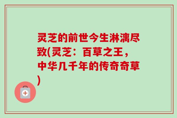 灵芝的前世今生淋漓尽致(灵芝：百草之王，中华几千年的传奇奇草)