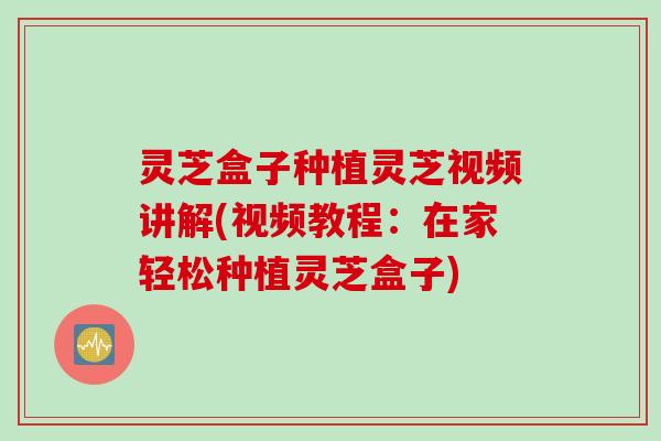 灵芝盒子种植灵芝视频讲解(视频教程：在家轻松种植灵芝盒子)