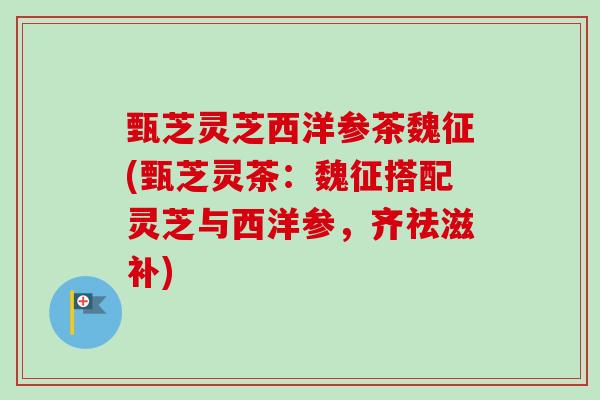 甄芝灵芝西洋参茶魏征(甄芝灵茶：魏征搭配灵芝与西洋参，齐祛滋补)