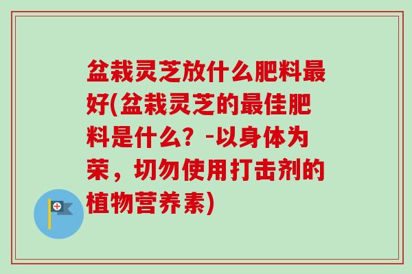 盆栽灵芝放什么肥料最好(盆栽灵芝的最佳肥料是什么？-以身体为荣，切勿使用打击剂的植物营养素)