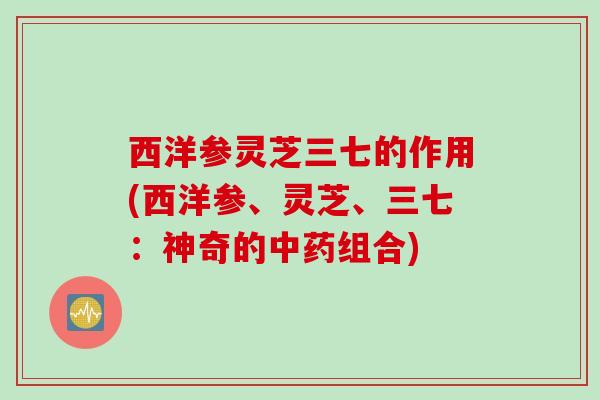 西洋参灵芝三七的作用(西洋参、灵芝、三七：神奇的中药组合)