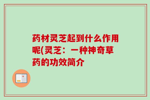 药材灵芝起到什么作用呢(灵芝：一种神奇草药的功效简介