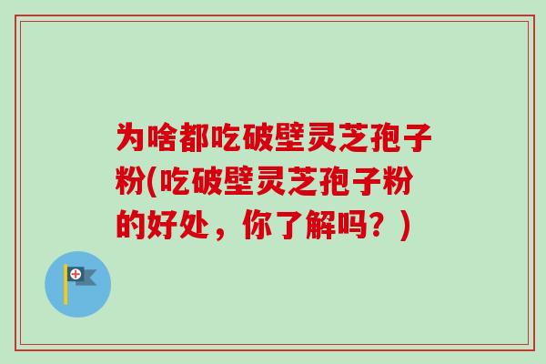 为啥都吃破壁灵芝孢子粉(吃破壁灵芝孢子粉的好处，你了解吗？)
