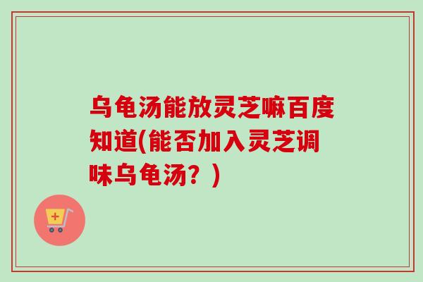 乌龟汤能放灵芝嘛百度知道(能否加入灵芝调味乌龟汤？)