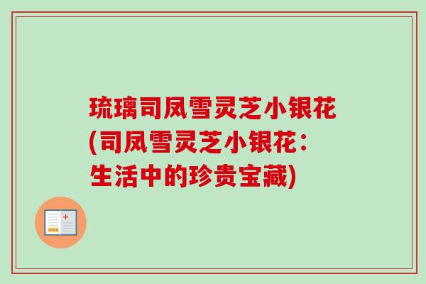 琉璃司凤雪灵芝小银花(司凤雪灵芝小银花：生活中的珍贵宝藏)