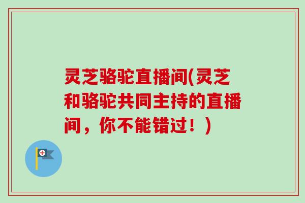灵芝骆驼直播间(灵芝和骆驼共同主持的直播间，你不能错过！)