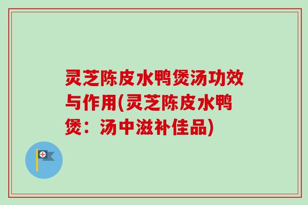 灵芝陈皮水鸭煲汤功效与作用(灵芝陈皮水鸭煲：汤中滋补佳品)