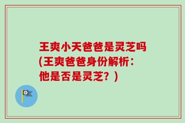 王爽小天爸爸是灵芝吗(王爽爸爸身份解析：他是否是灵芝？)