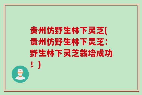 贵州仿野生林下灵芝(贵州仿野生林下灵芝：野生林下灵芝栽培成功！)