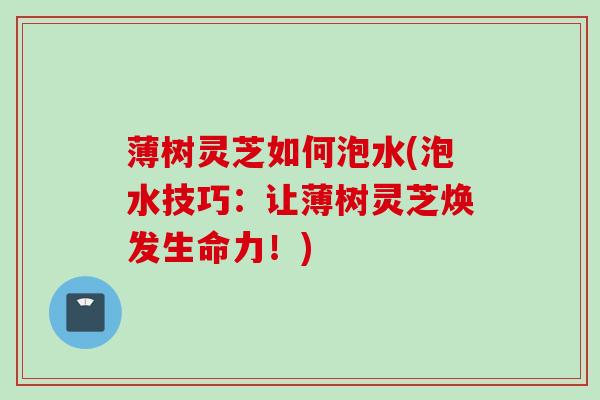 薄树灵芝如何泡水(泡水技巧：让薄树灵芝焕发生命力！)
